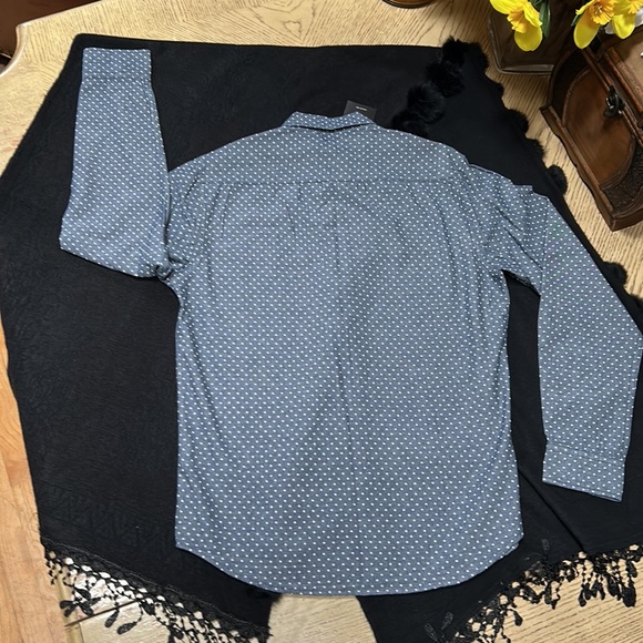 Men Chambray Button Down Shirt Long Sleeve Polka Dot - Picture 12 of 14